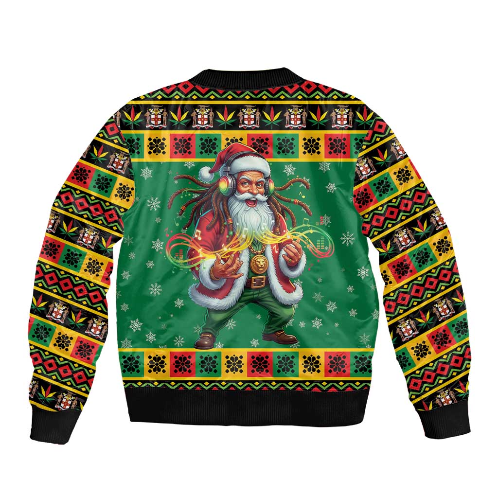 Afro-Jamaicans Christmas Sleeve Zip Bomber Jacket Reggae Santa with Dreadlocks Design - African Pride