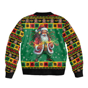 Afro-Jamaicans Christmas Sleeve Zip Bomber Jacket Reggae Santa with Dreadlocks Design - African Pride