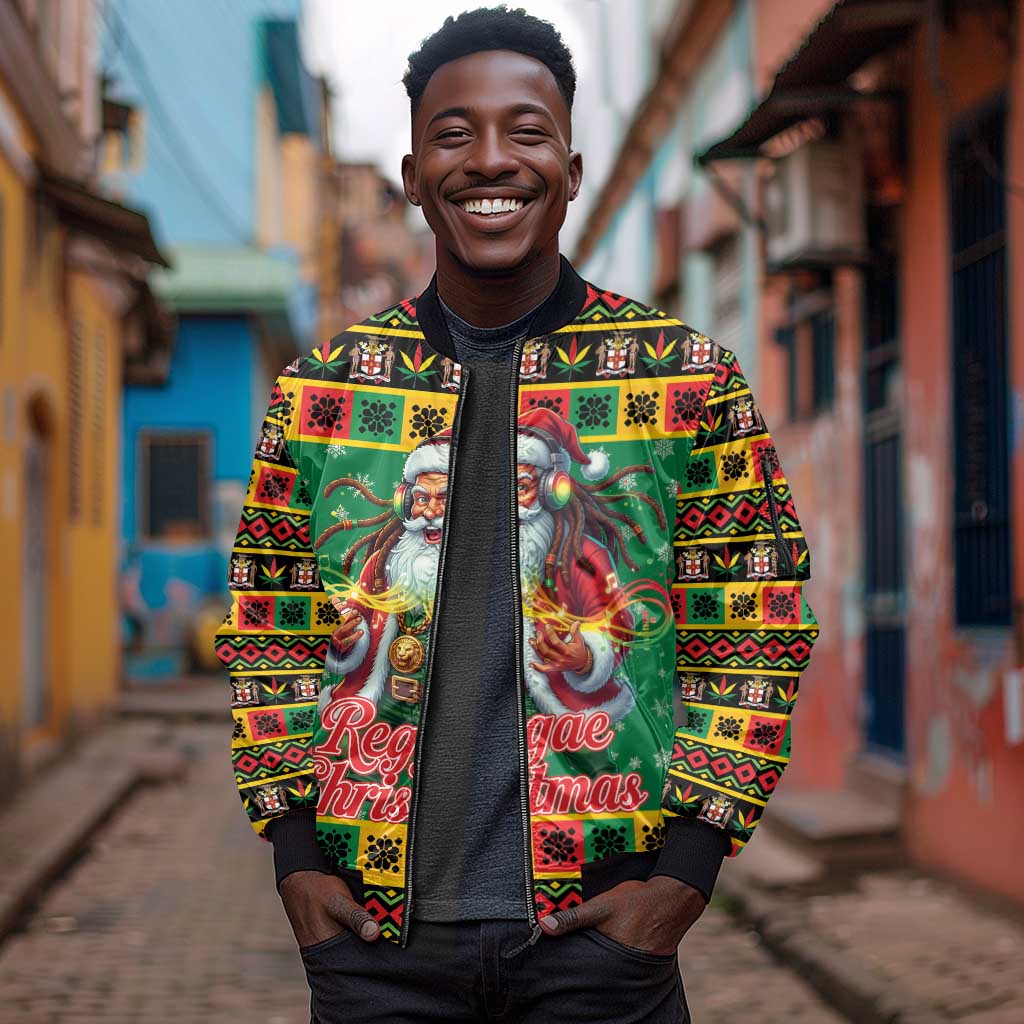 Afro-Jamaicans Christmas Sleeve Zip Bomber Jacket Reggae Santa with Dreadlocks Design - African Pride