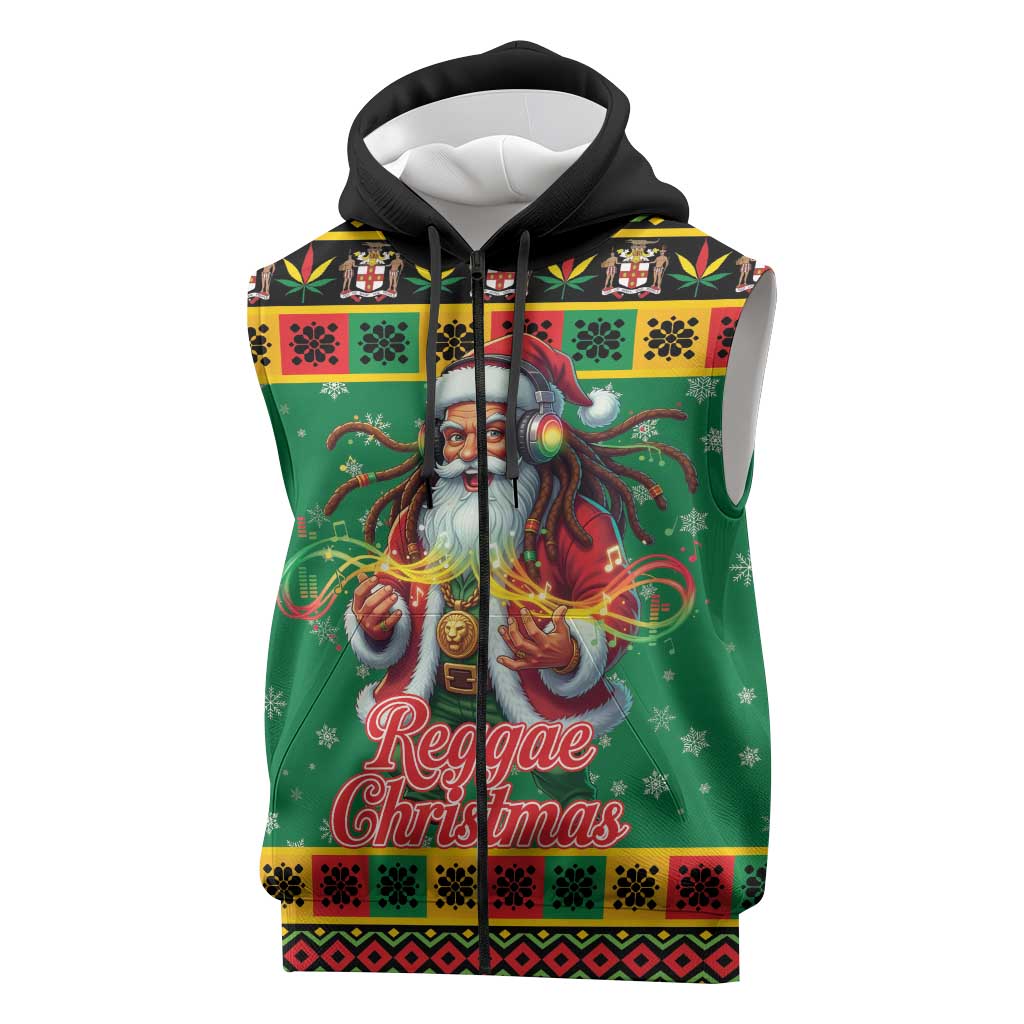 Afro-Jamaicans Christmas Sleeveless Zip Hoodie Reggae Santa with Dreadlocks Design - African Pride