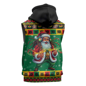 Afro-Jamaicans Christmas Sleeveless Zip Hoodie Reggae Santa with Dreadlocks Design - African Pride