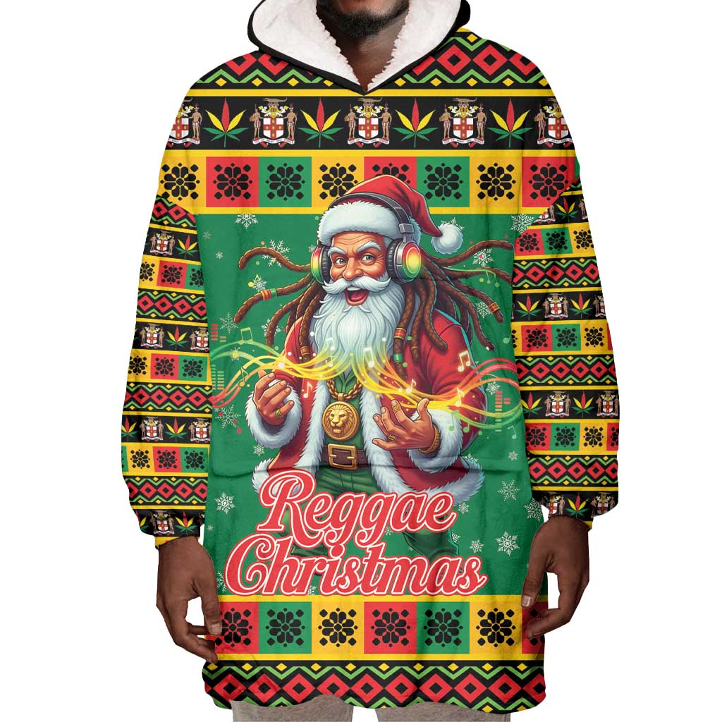 Afro-Jamaicans Christmas Wearable Blanket Hoodie Reggae Santa with Dreadlocks Design - African Pride