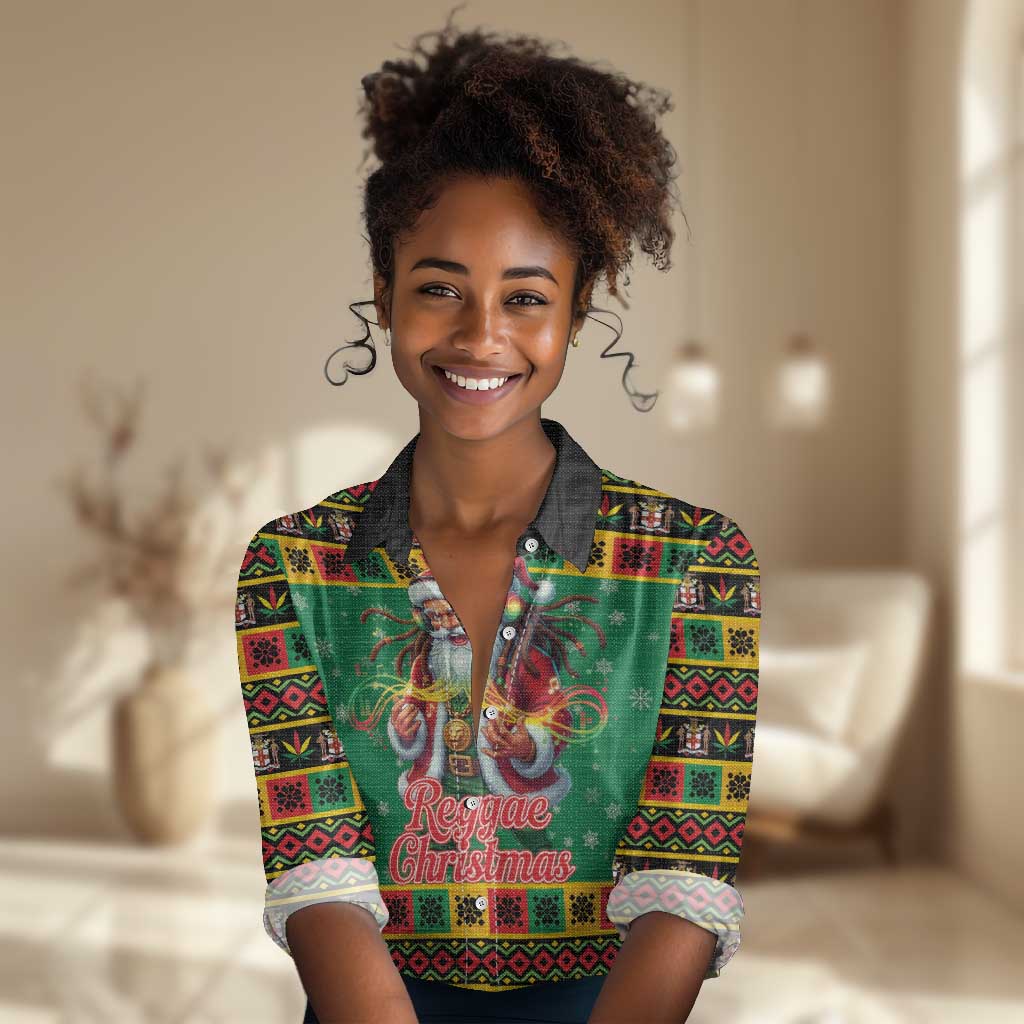 Afro-Jamaicans Christmas Women Casual Shirt Reggae Santa with Dreadlocks Design - African Pride