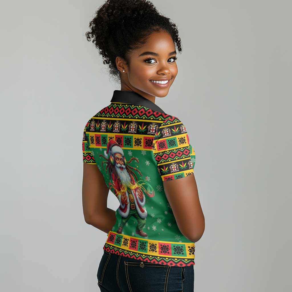 Afro-Jamaicans Christmas Women Polo Shirt Reggae Santa with Dreadlocks Design - African Pride