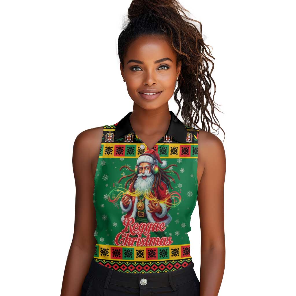 Afro-Jamaicans Christmas Women Sleeveless Polo Shirt Reggae Santa with Dreadlocks Design - African Pride