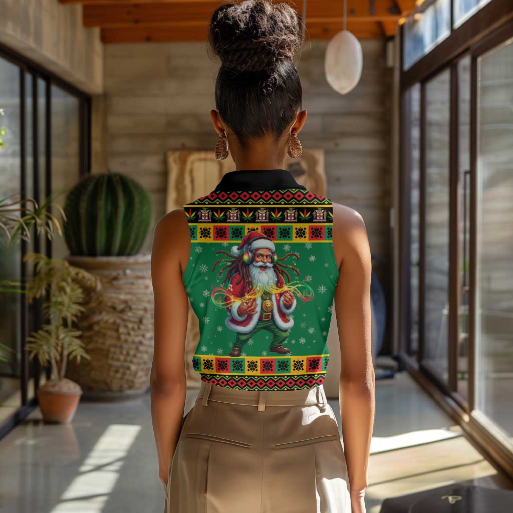 Afro-Jamaicans Christmas Women Sleeveless Polo Shirt Reggae Santa with Dreadlocks Design - African Pride