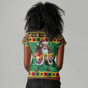 Afro-Jamaicans Christmas Women V-Neck T-Shirt Reggae Santa with Dreadlocks Design - African Pride