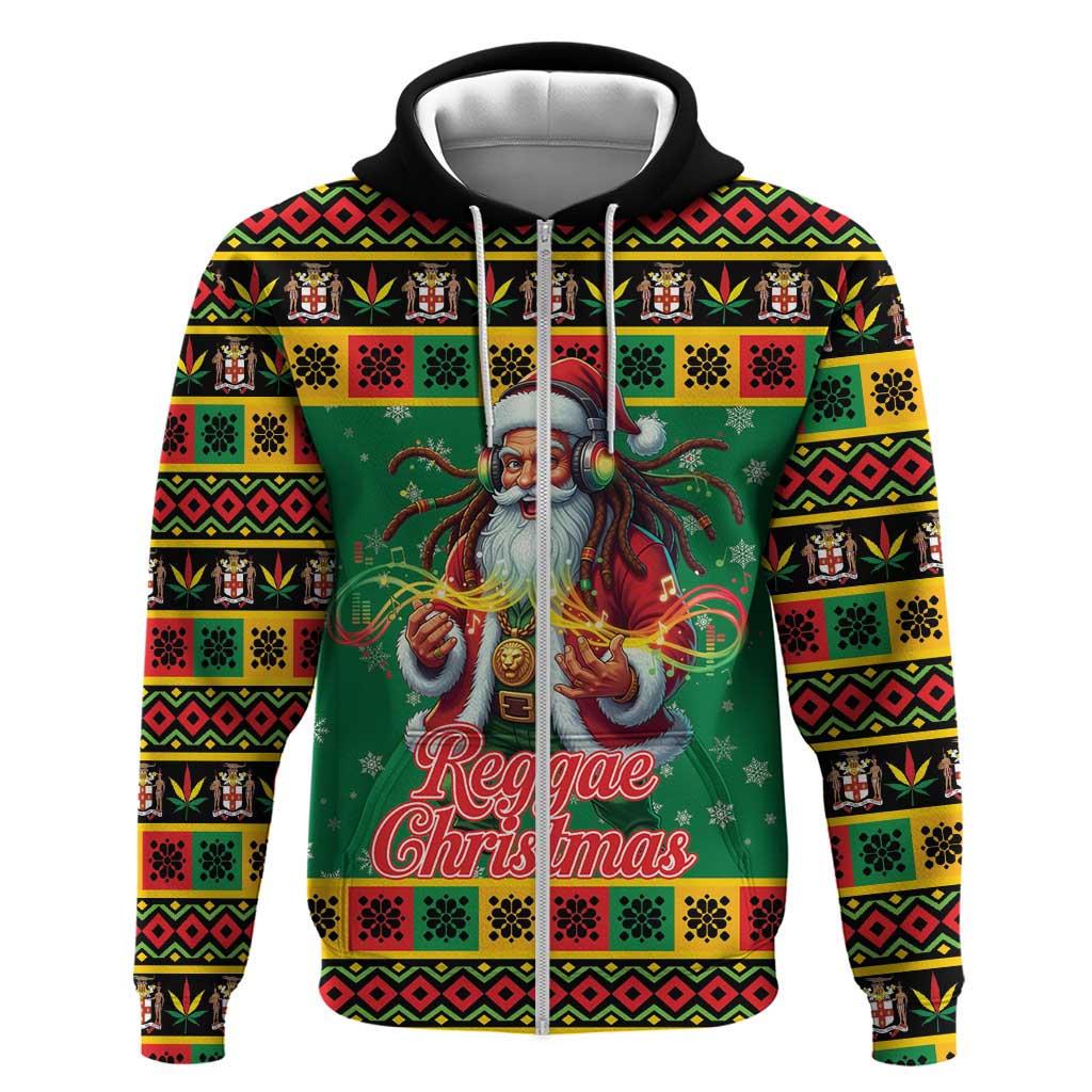 Afro-Jamaicans Christmas Zip Hoodie Reggae Santa with Dreadlocks Design - African Pride