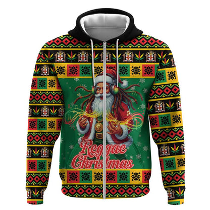 Afro-Jamaicans Christmas Zip Hoodie Reggae Santa with Dreadlocks Design - African Pride