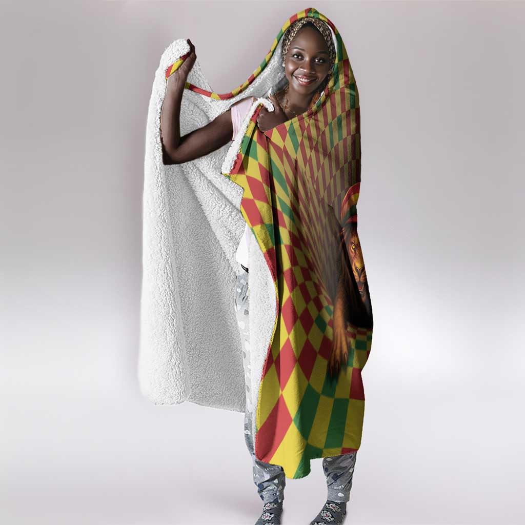 Afro-Jamaicans Reggae Lion Hooded Blanket Reggae Optical 3D Illusion - African Pride