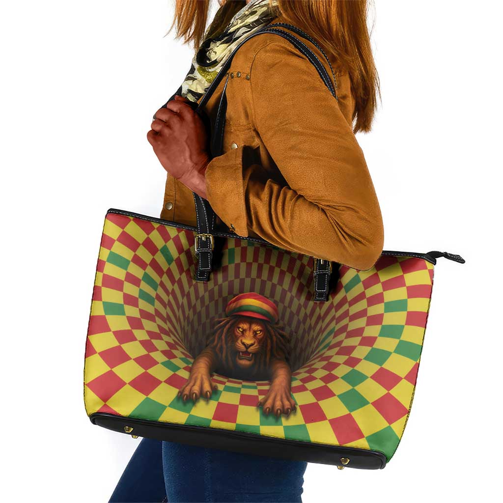 Afro-Jamaicans Reggae Lion Leather Tote Bag Reggae Optical 3D Illusion - African Pride