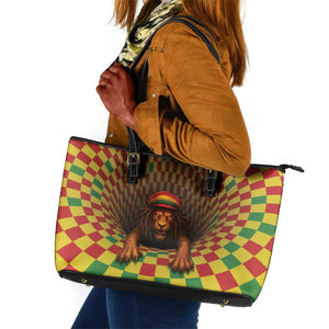 Afro-Jamaicans Reggae Lion Leather Tote Bag Reggae Optical 3D Illusion - African Pride