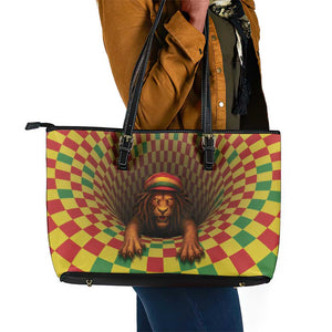 Afro-Jamaicans Reggae Lion Leather Tote Bag Reggae Optical 3D Illusion - African Pride