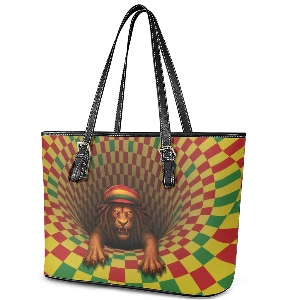 Afro-Jamaicans Reggae Lion Leather Tote Bag Reggae Optical 3D Illusion - African Pride