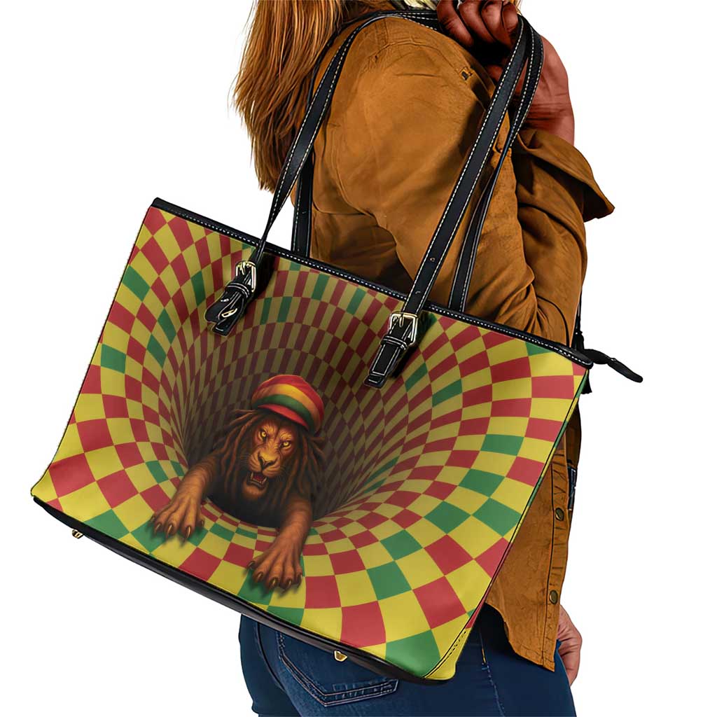 Afro-Jamaicans Reggae Lion Leather Tote Bag Reggae Optical 3D Illusion - African Pride