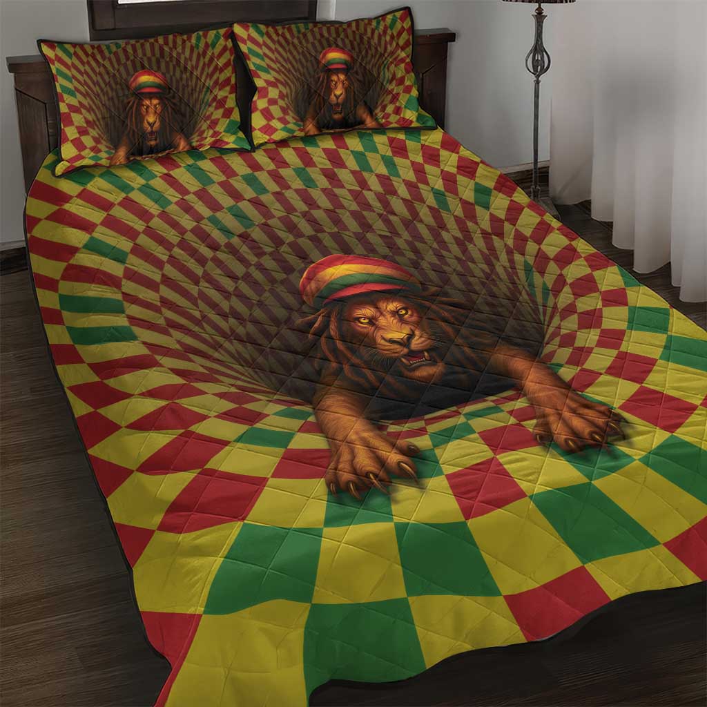 Afro-Jamaicans Reggae Lion Quilt Bed Set Reggae Optical 3D Illusion - African Pride