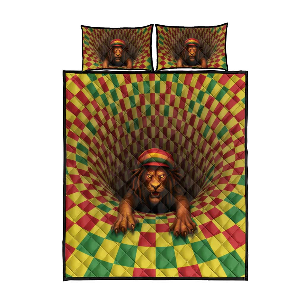 Afro-Jamaicans Reggae Lion Quilt Bed Set Reggae Optical 3D Illusion - African Pride