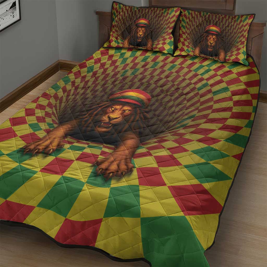 Afro-Jamaicans Reggae Lion Quilt Bed Set Reggae Optical 3D Illusion - African Pride