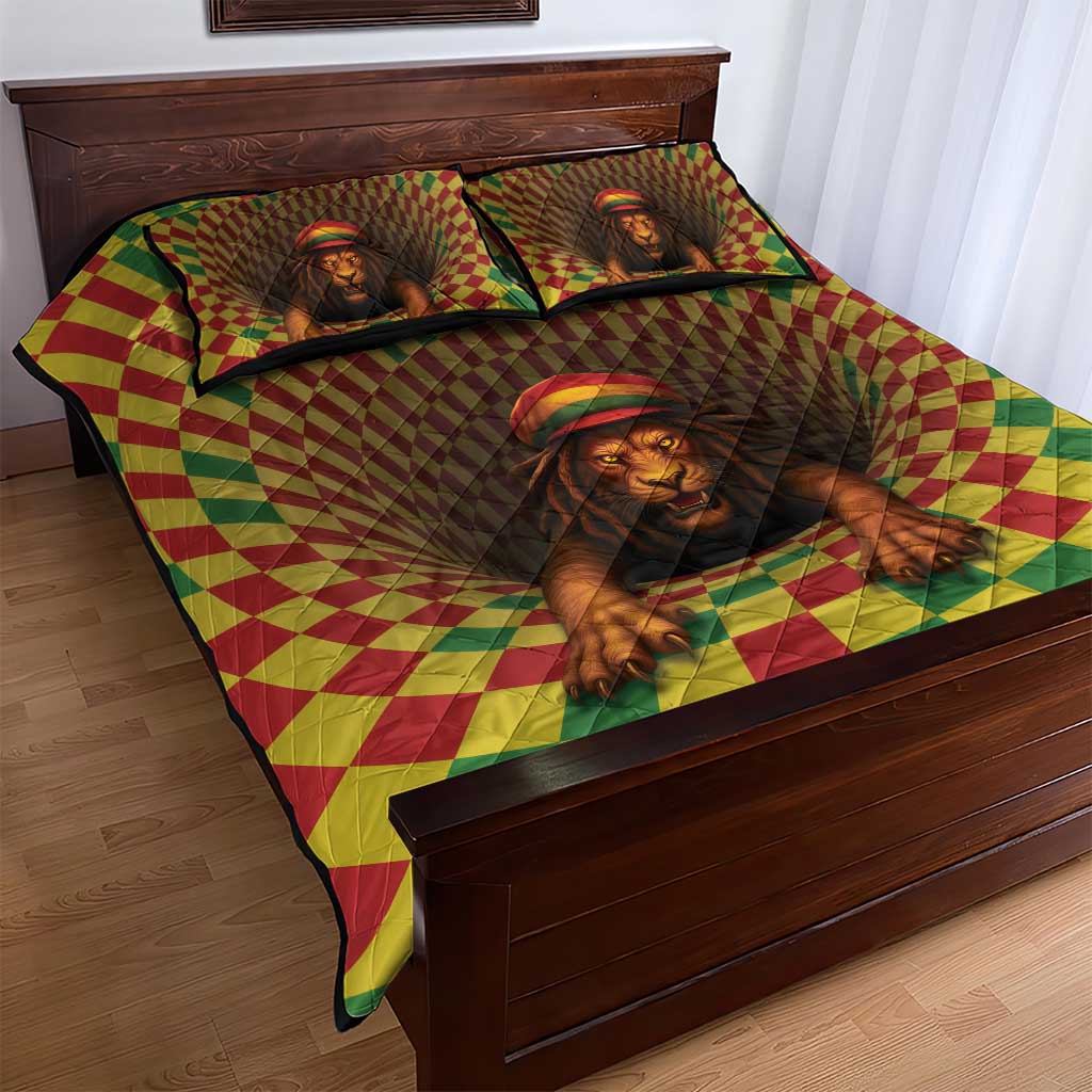 Afro-Jamaicans Reggae Lion Quilt Bed Set Reggae Optical 3D Illusion - African Pride