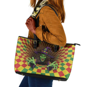 Afro-Jamaicans Reggae Witch Leather Tote Bag Reggae Optical 3D Illusion - African Pride