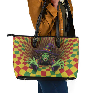 Afro-Jamaicans Reggae Witch Leather Tote Bag Reggae Optical 3D Illusion - African Pride