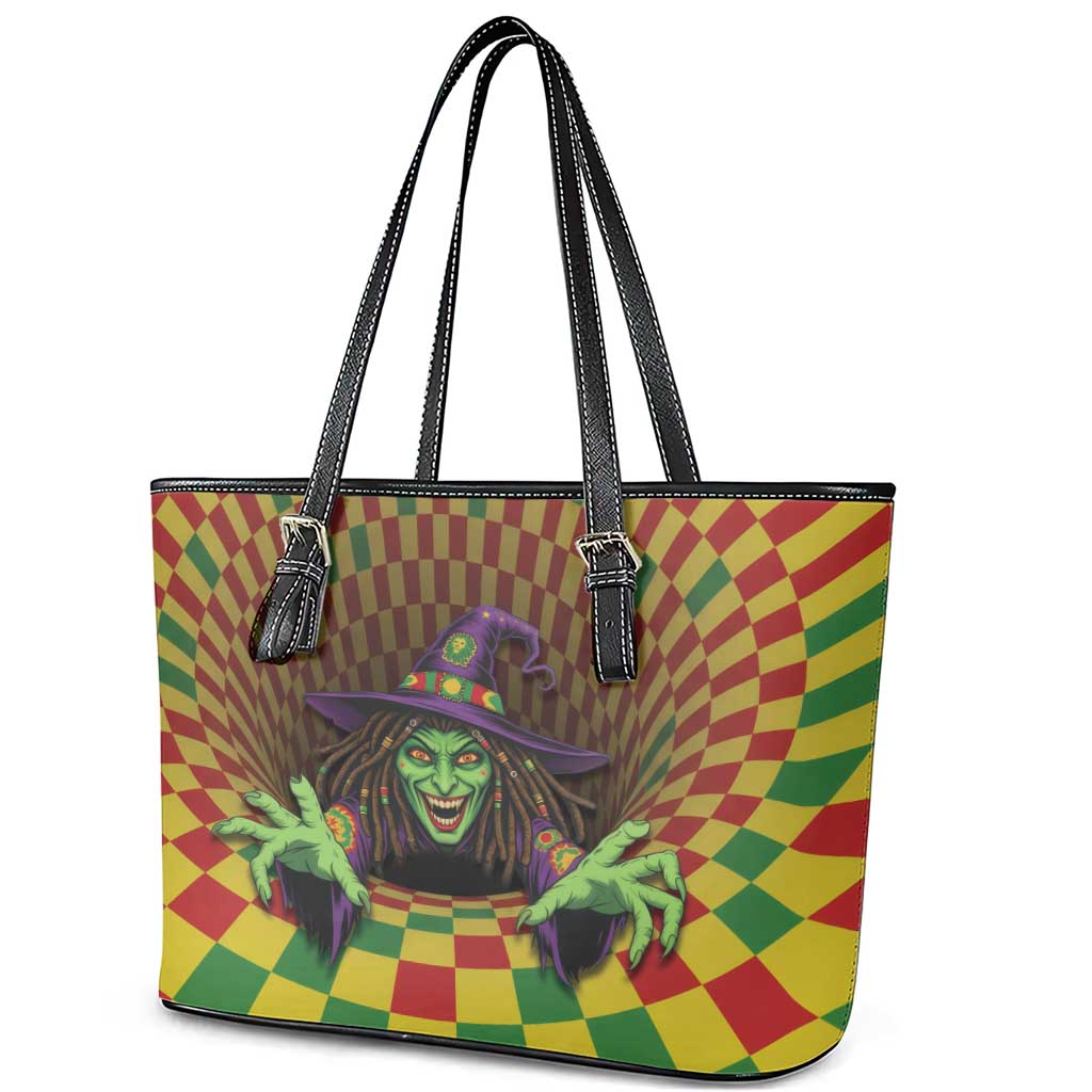 Afro-Jamaicans Reggae Witch Leather Tote Bag Reggae Optical 3D Illusion - African Pride