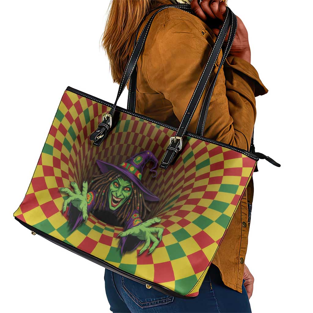 Afro-Jamaicans Reggae Witch Leather Tote Bag Reggae Optical 3D Illusion - African Pride
