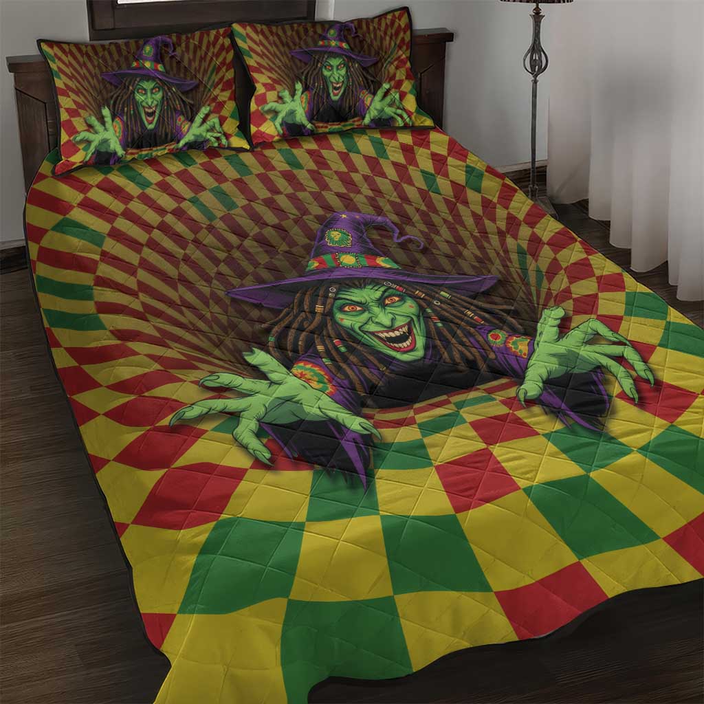 Afro-Jamaicans Reggae Witch Quilt Bed Set Reggae Optical 3D Illusion - African Pride