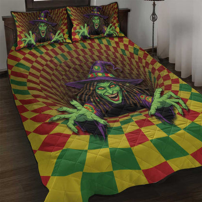 Afro-Jamaicans Reggae Witch Quilt Bed Set Reggae Optical 3D Illusion - African Pride
