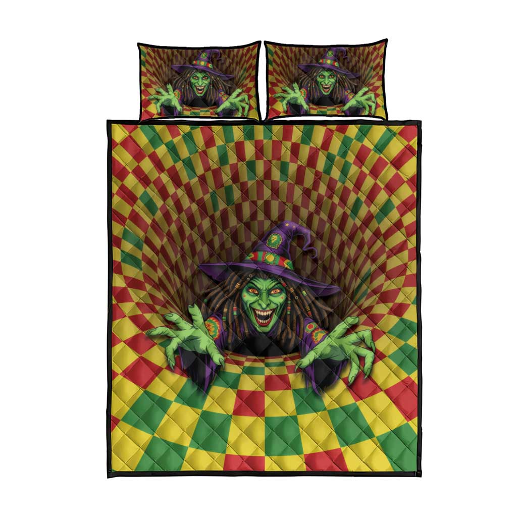 Afro-Jamaicans Reggae Witch Quilt Bed Set Reggae Optical 3D Illusion - African Pride