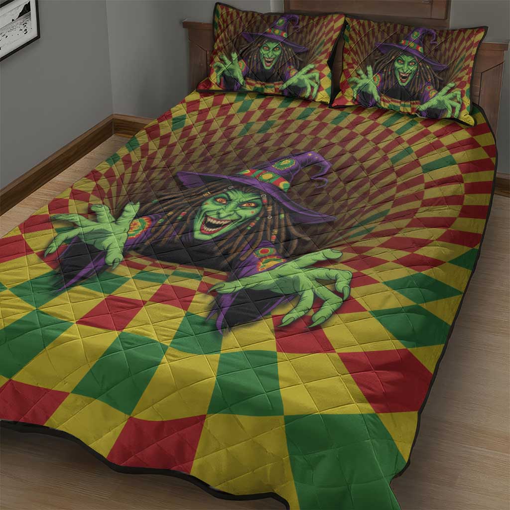 Afro-Jamaicans Reggae Witch Quilt Bed Set Reggae Optical 3D Illusion - African Pride