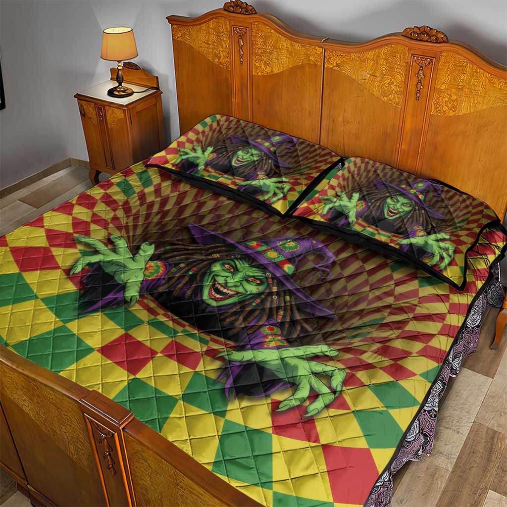 Afro-Jamaicans Reggae Witch Quilt Bed Set Reggae Optical 3D Illusion - African Pride