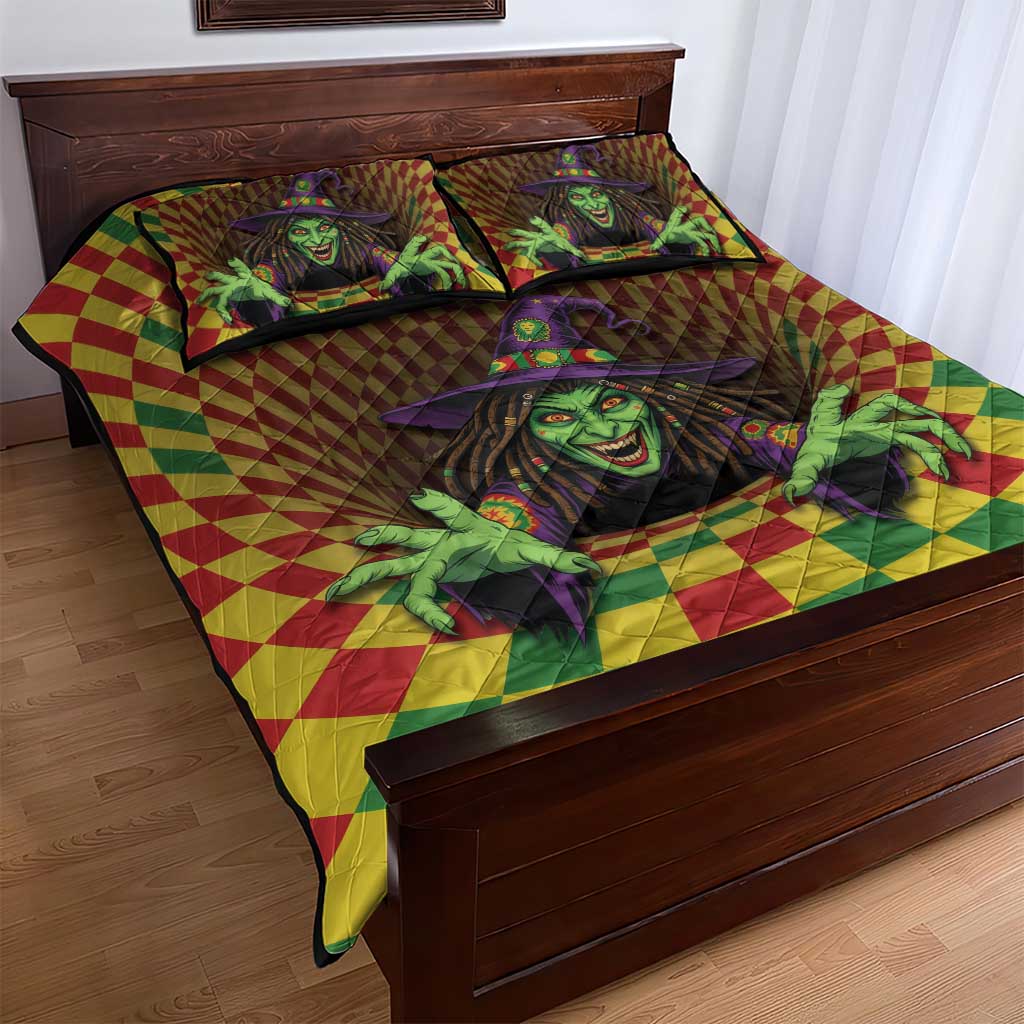 Afro-Jamaicans Reggae Witch Quilt Bed Set Reggae Optical 3D Illusion - African Pride
