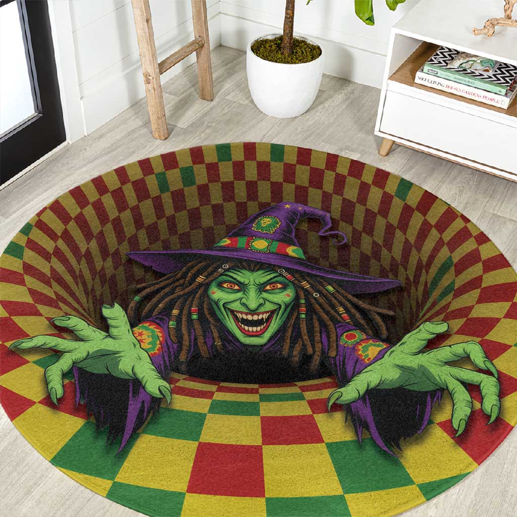 Afro-Jamaicans Reggae Witch Round Carpet Reggae Optical 3D Illusion - African Pride