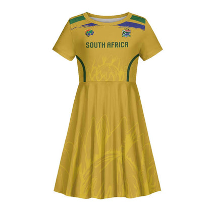 Custom South Africa Football Kid Short Sleeve Dress Road To Champions Dream - African Pride