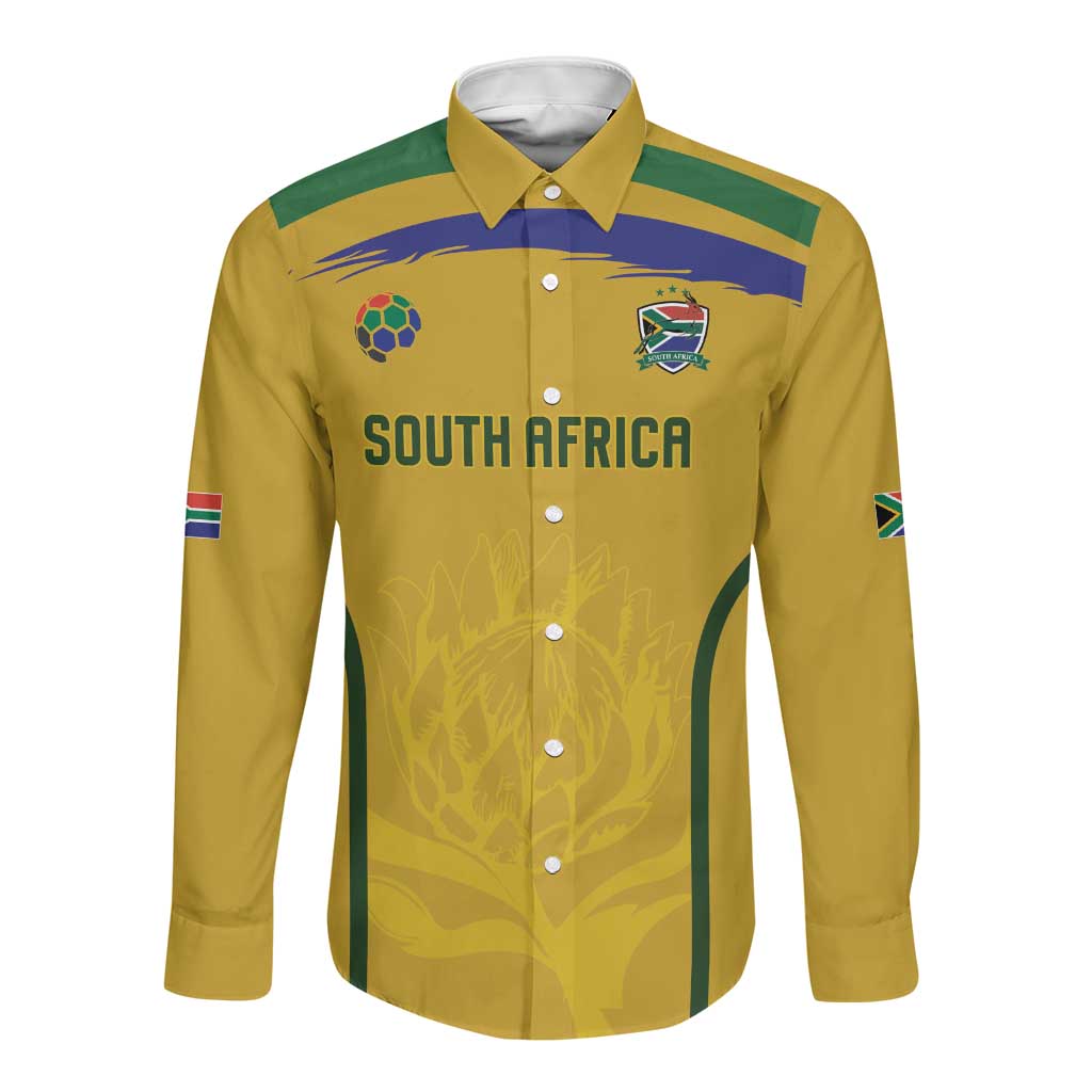 Custom South Africa Football Long Sleeve Button Shirt Road To Champions Dream - African Pride