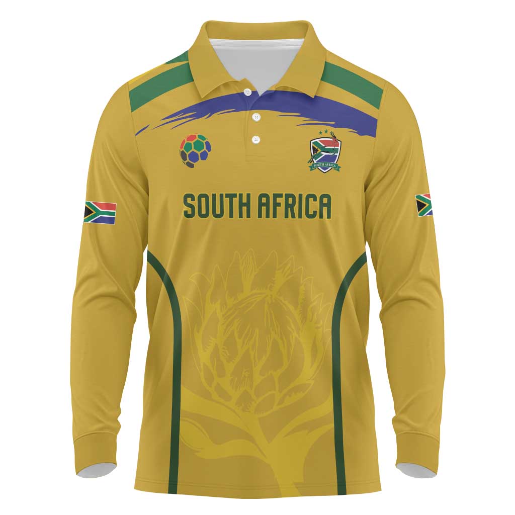 Custom South Africa Football Long Sleeve Polo Shirt Road To Champions Dream - African Pride