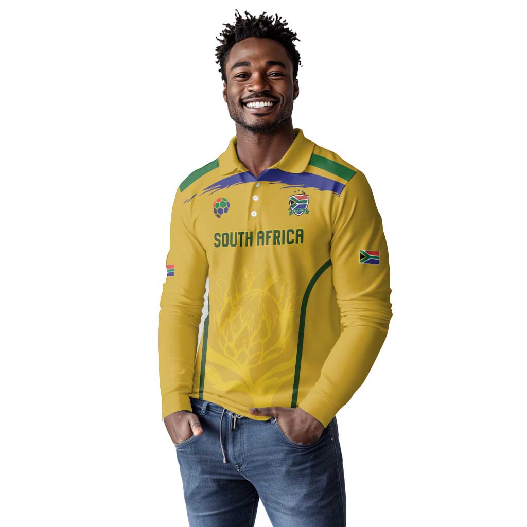 Custom South Africa Football Long Sleeve Polo Shirt Road To Champions Dream - African Pride