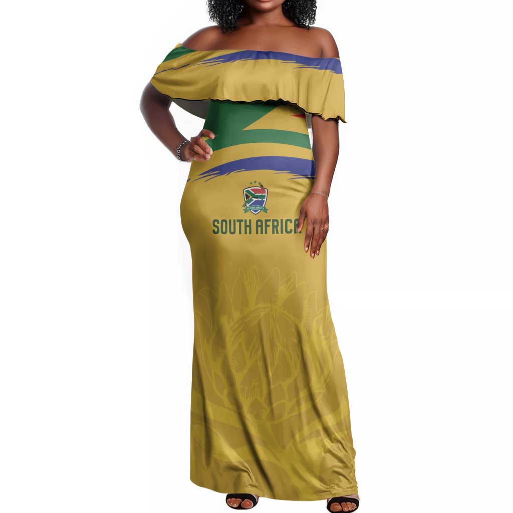 Custom South Africa Football Off Shoulder Maxi Dress Road To Champions Dream - African Pride