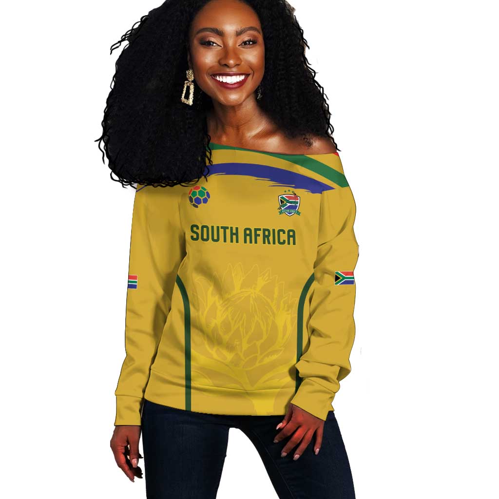 Custom South Africa Football Off Shoulder Sweater Road To Champions Dream - African Pride