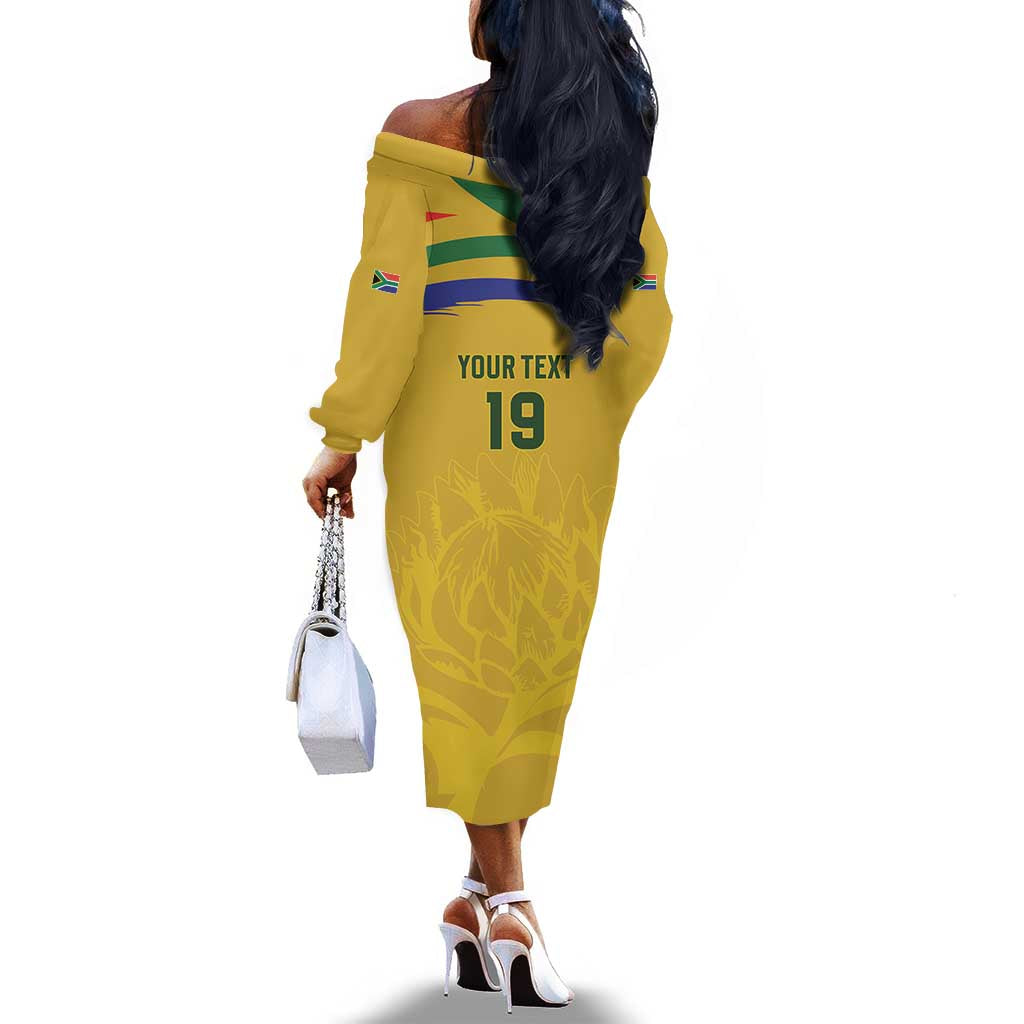 Custom South Africa Football Off The Shoulder Long Sleeve Dress Road To Champions Dream - African Pride