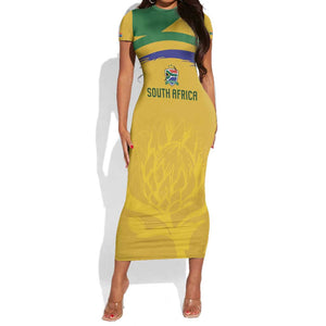 Custom South Africa Football Short Sleeve Bodycon Dress Road To Champions Dream - African Pride