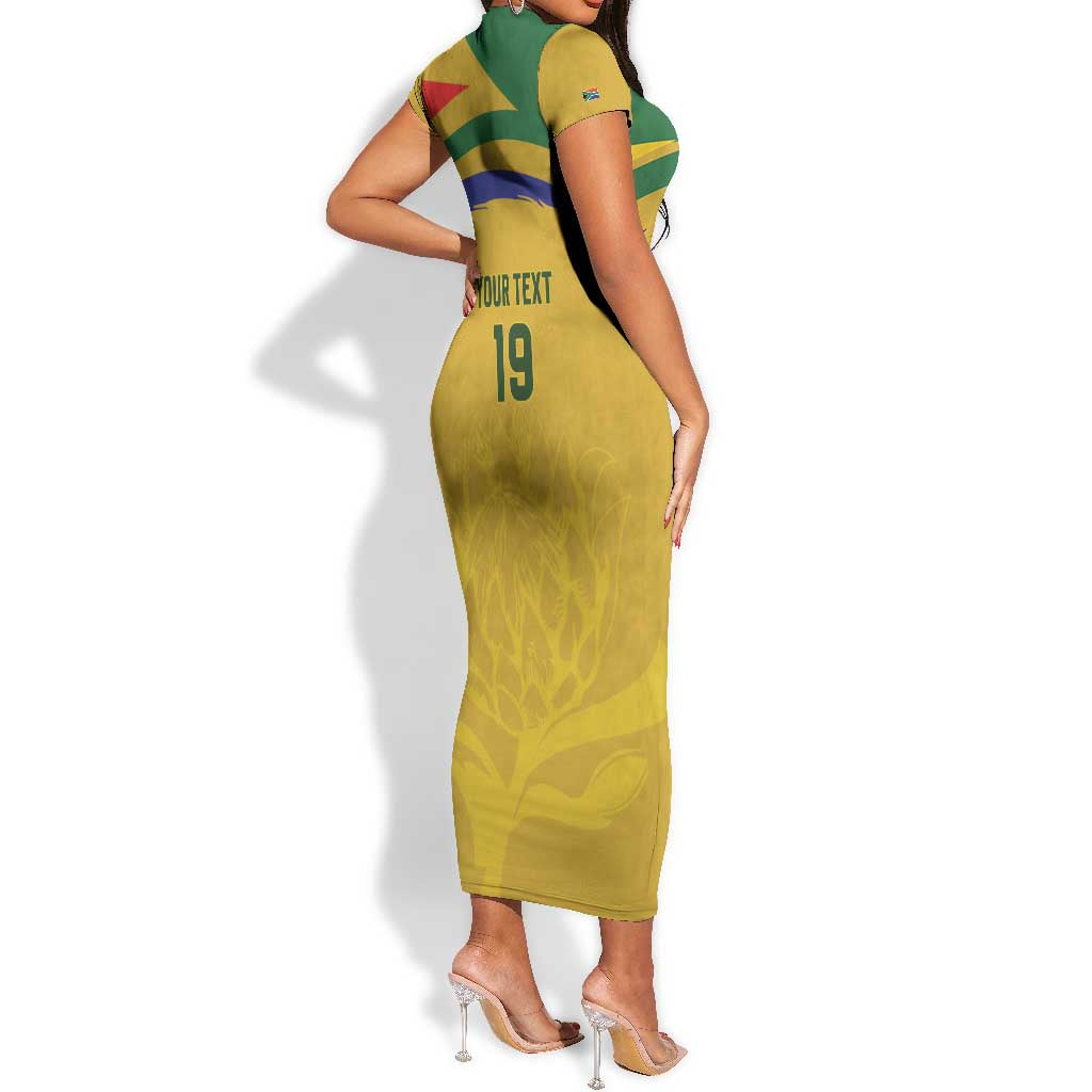 Custom South Africa Football Short Sleeve Bodycon Dress Road To Champions Dream - African Pride