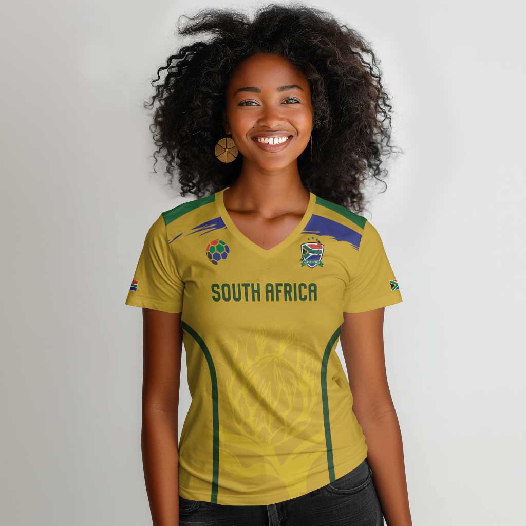 Custom South Africa Football Women V-Neck T-Shirt Road To Champions Dream - African Pride