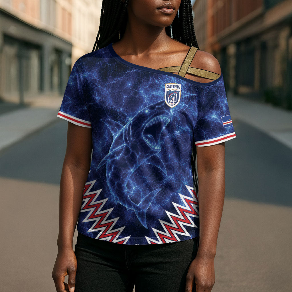 Custom World Football 2026 Cabo Verde Cross Shoulder Shirt Go Blue Sharks Glory