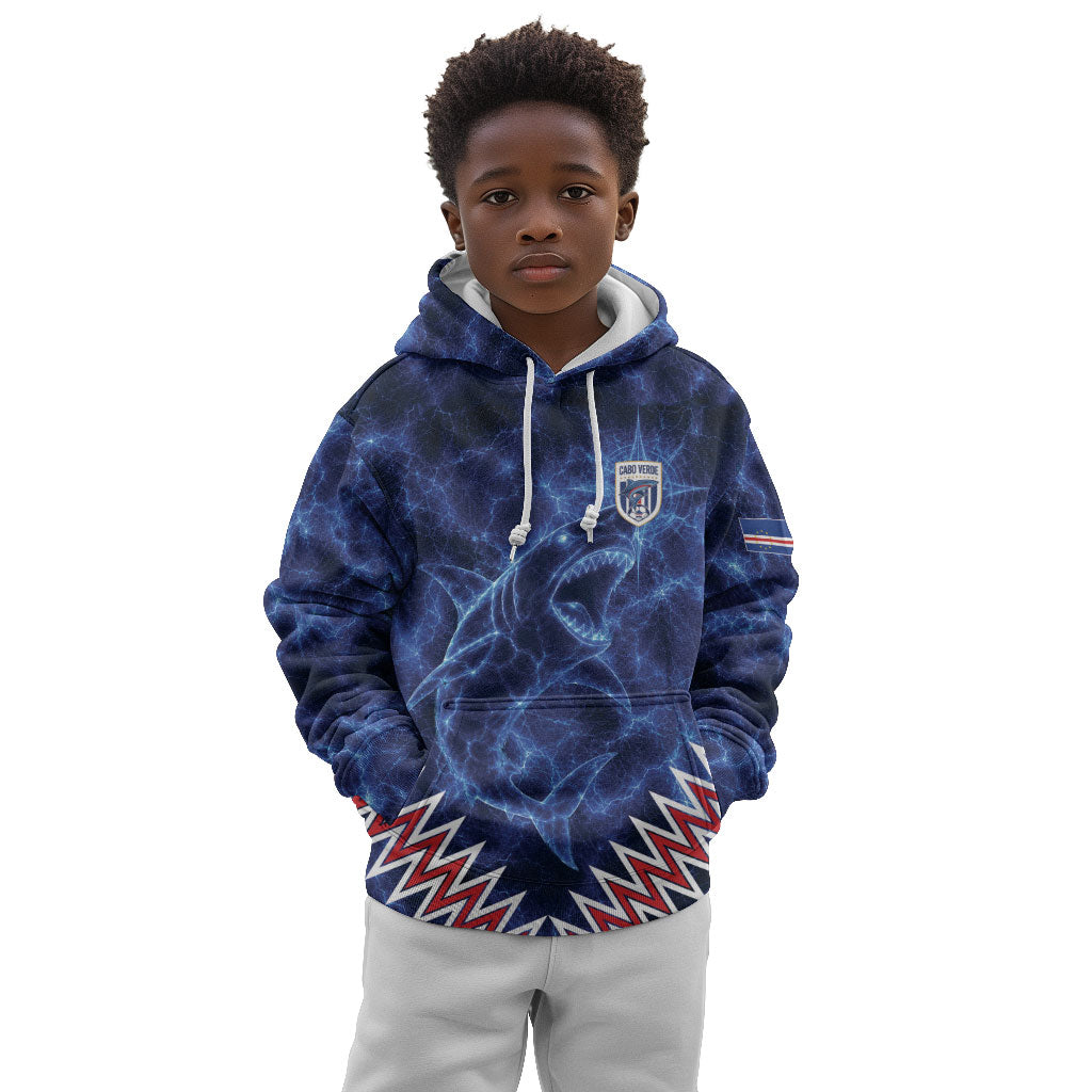 Custom World Football 2026 Cabo Verde Kid Hoodie Go Blue Sharks Glory