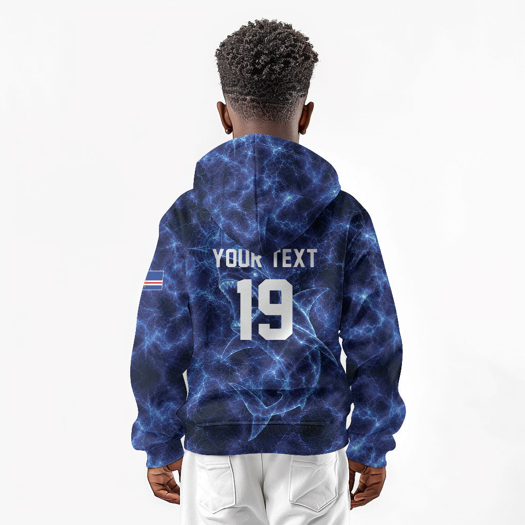 Custom World Football 2026 Cabo Verde Kid Hoodie Go Blue Sharks Glory