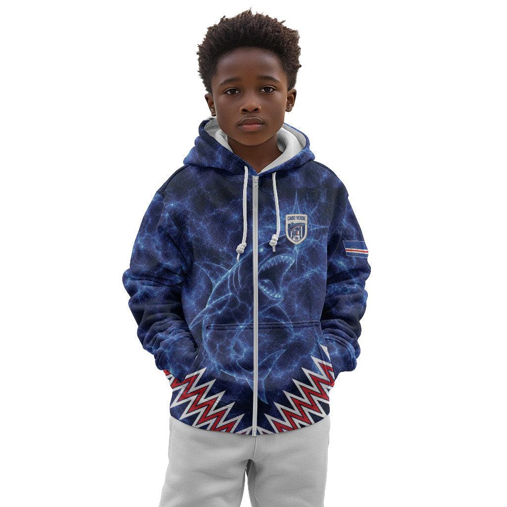 Custom World Football 2026 Cabo Verde Kid Hoodie Go Blue Sharks Glory