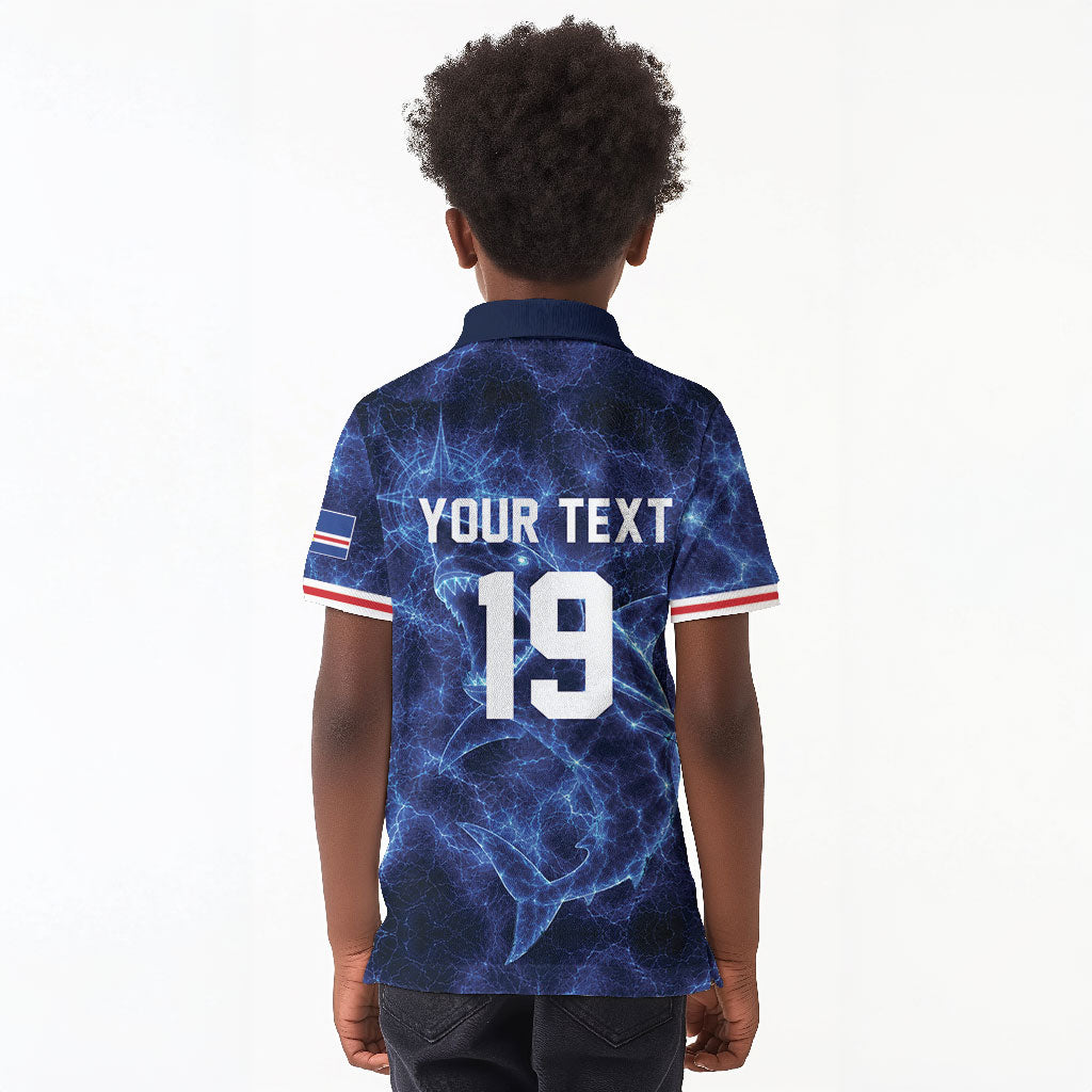 Custom World Football 2026 Cabo Verde Kid Polo Shirt Go Blue Sharks Glory