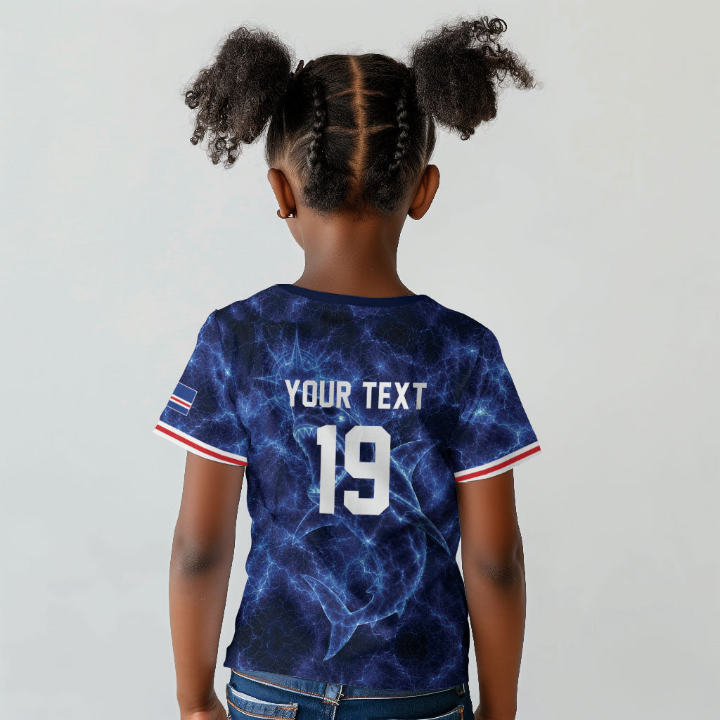 Custom World Football 2026 Cabo Verde Kid T shirt Go Blue Sharks Glory